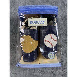 Robeez Navy Caring About First Steps Baseball Leather Crib Shoes 2-3 Months